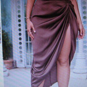 SHEIN BAE Plus Ruched Split Thigh Skirt Size 1XL Chocolate Brown NWT
